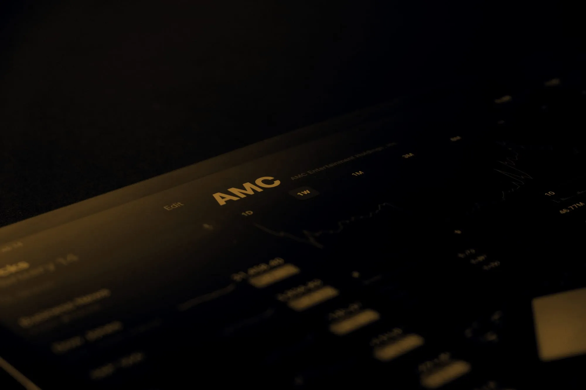 A trading screen in near darkness, one ticker catching the light.